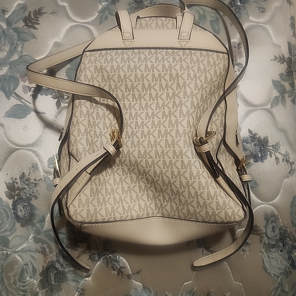 Michael Kors Cream Monogram Backpack with Gold Accents - Picture 6 of 16